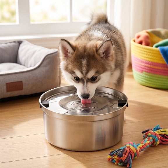 Floating Pet Water Bowl Stainless Steel Feeding Bowl for Cats Dogs Suspended Drinking Bowl Slow Water Stream Bowl Home Pet Drinking Accessory Indoor