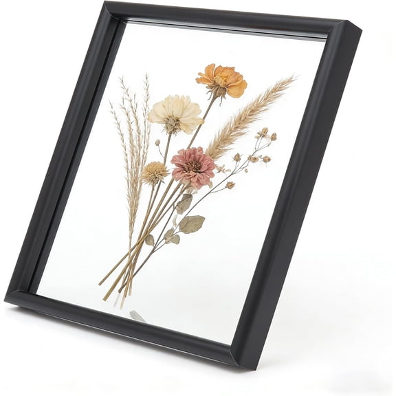 Floating Picture Frame 5x7, Black Aluminum Metal Photo Frame, Real Double Glass Floating Picture Frame with Glass Display 5x7 Inch Photos, Plant or Petal Specimens