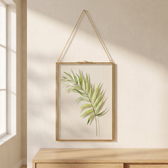 Floating Picture Frame for Pressed Flower Display Horizontal or Vertical Hanging Frame Double Clear Glass with Metal Chain 12in x 8in