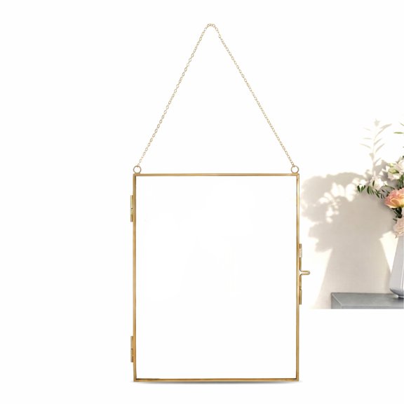 Floating Picture Frame for Pressed Flower Display Horizontal or Vertical Hanging Frame Double Clear Glass with Metal Chain 12in x 8in