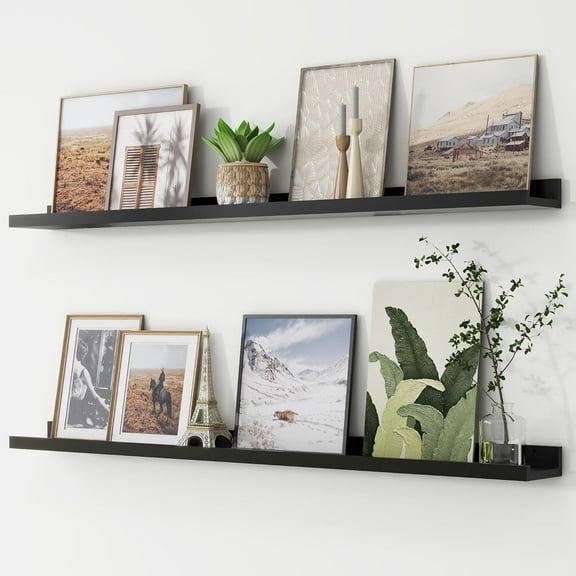 Floating Picture Ledge Shelf Set of 2, 48 Inches Long, Black