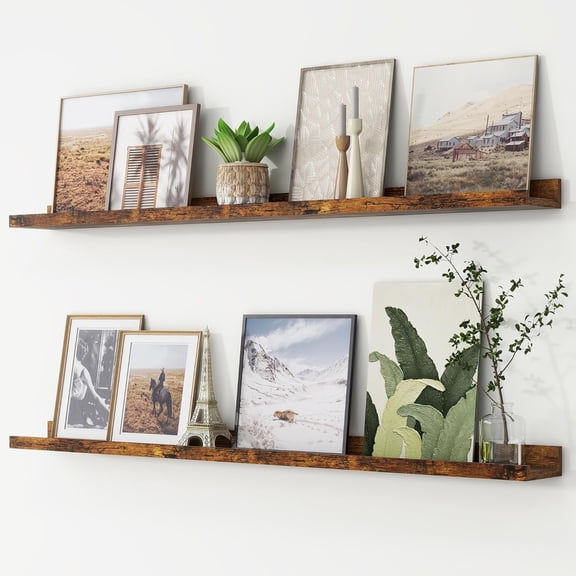 Floating Picture Ledge Shelf Set of 2, 48 Inches Long, Brown