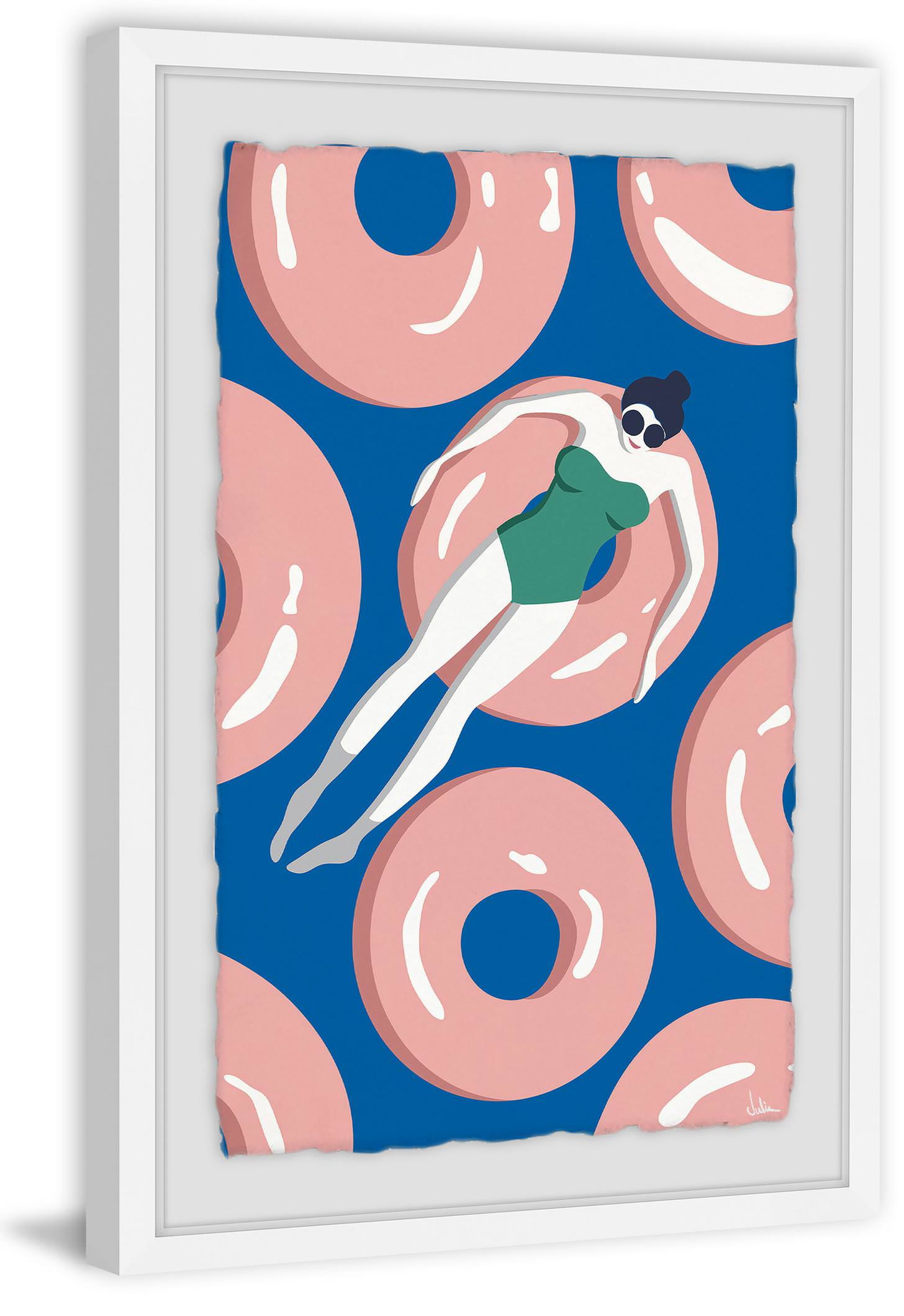 Floating Pink Donuts Framed Painting Print