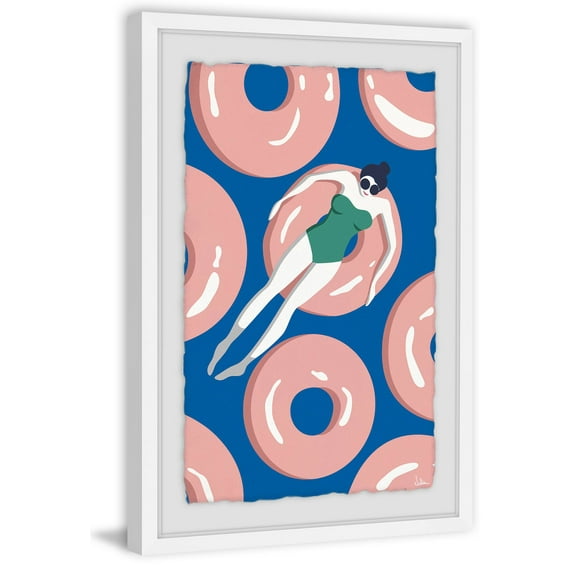 Floating Pink Donuts Framed Painting Print