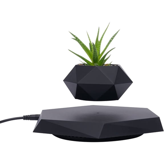Floating Plant Pot,Magnetic Levitating Plant Pot for Air Plants,Rotating Air Bonsai Planter Flower Pot for Office Home Levitating Desk Levitating Decor(Black)