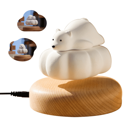 Floating Polar Bear Desk Decor, Magnetic Levitation Wooden Figurine, Warm Cozy Office Shelf Decoration, Unique Bedroom Table Sculpture, Gift for Adults