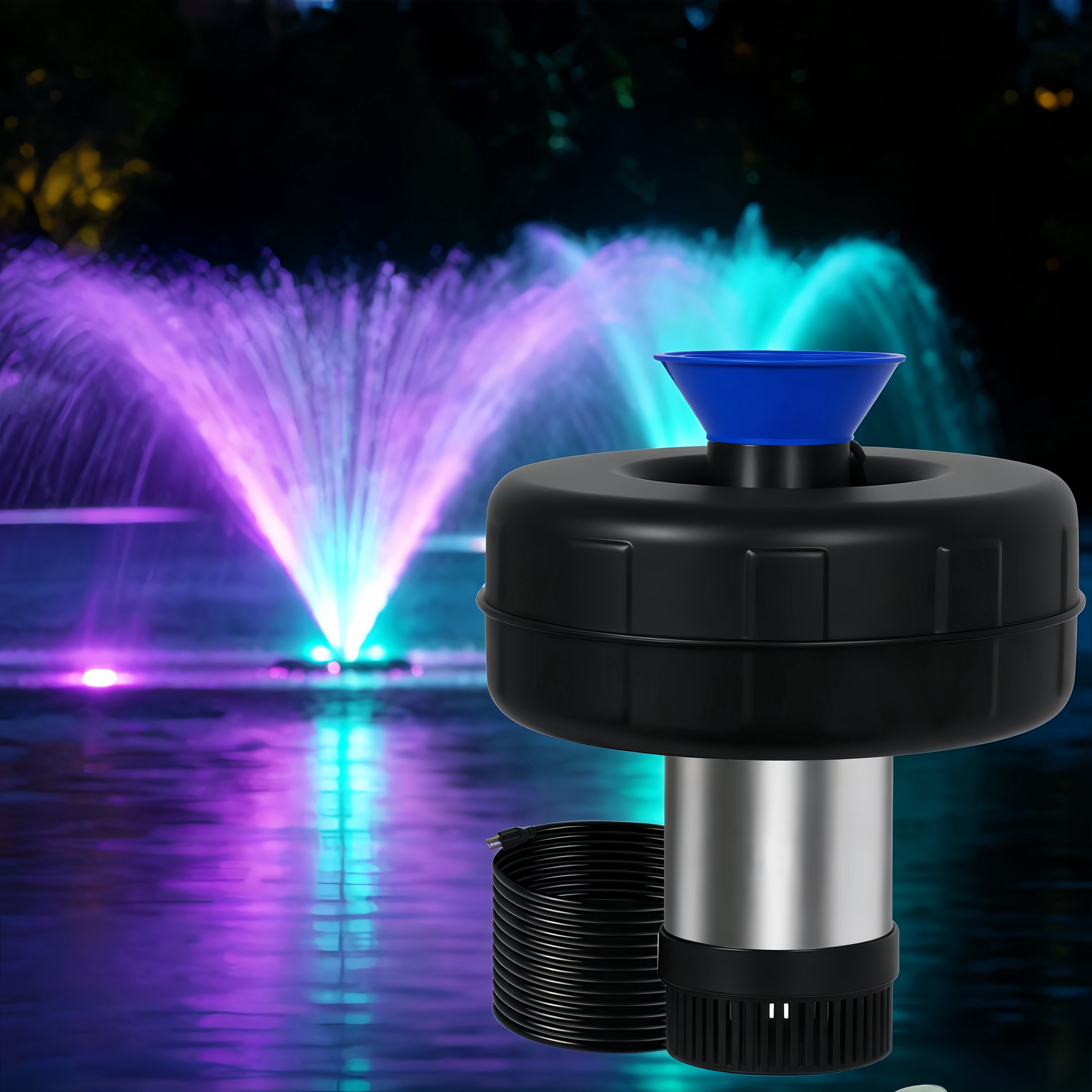 Floating Pond Fountain Aerator Pump, 15000 GPH 750W 3/4 HP Submersible Water Pump with 100FT Cord, Dual Nozzles for Pond Aeration, Landscape & Agricultural Irrigation
