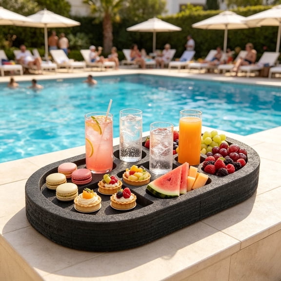 Floating Pool Beverage Cup Holder Tray Multi-Compartment EPE Floating Drink Rack Buoyant Stable for Pool Party Water Activities Bar 19.7"× 11.8"