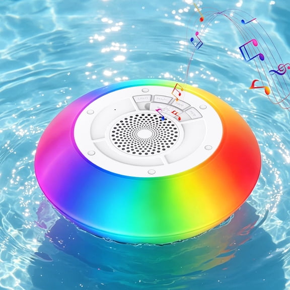 Floating Pool Bluetooth Speaker, IP68 Waterproof Wireless Shower Speaker with RGB Colorful Lights, Built-in Microphone, Stereo Surround Sound, Portable Outdoor Speaker for Pool, Hot Tub, Beach