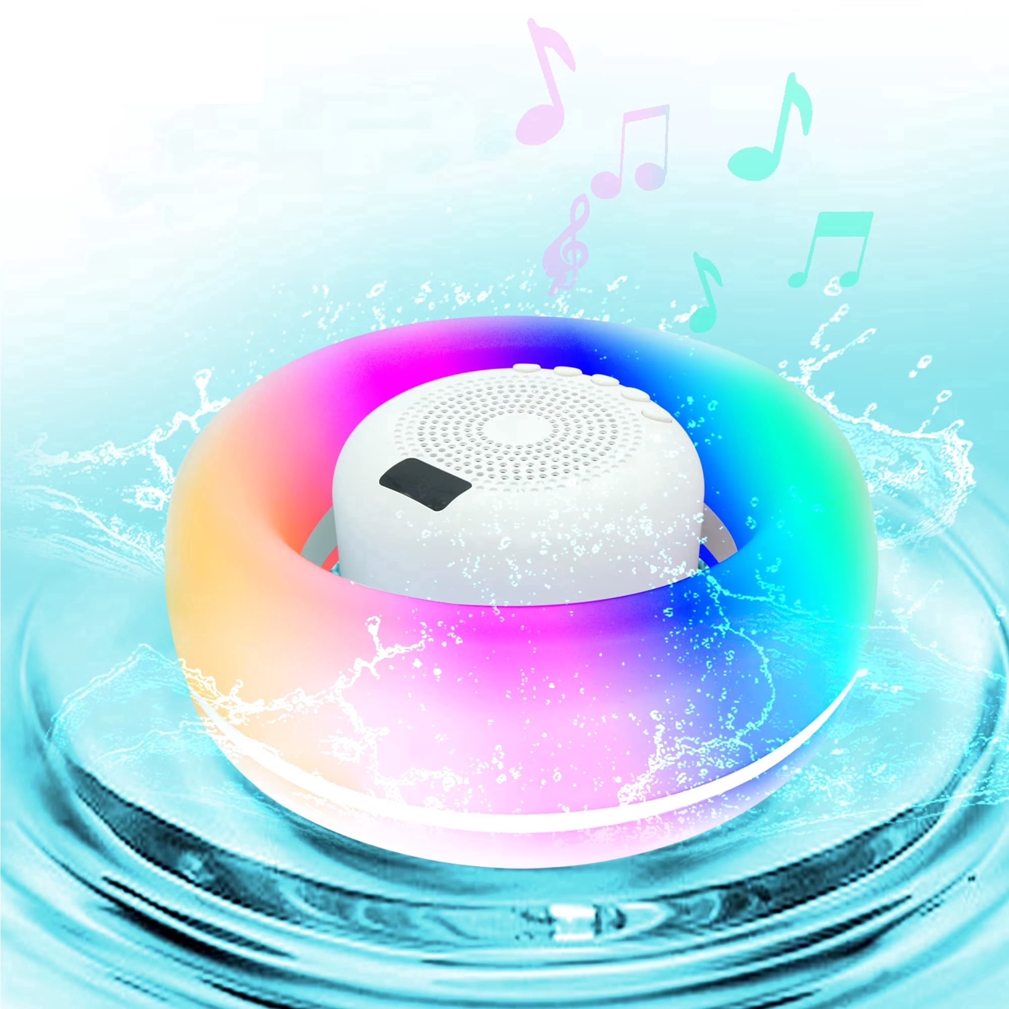 Floating Pool Bluetooth Speaker with RGB LED, IPX6 Waterproof Stereo ...