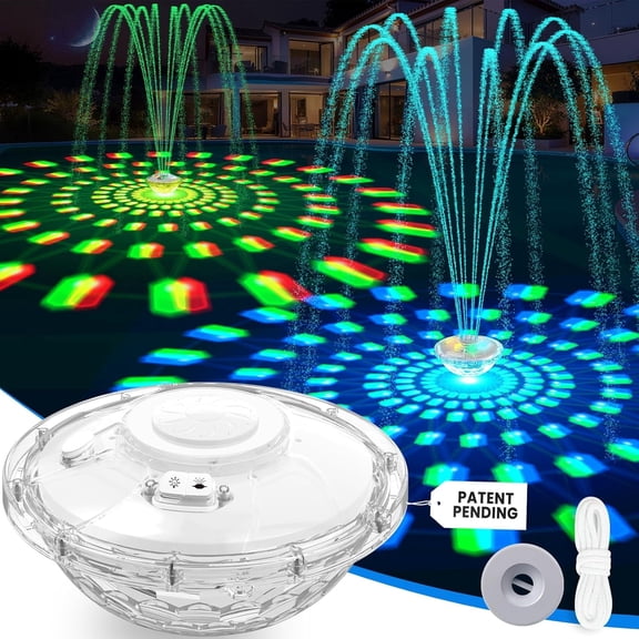 Floating Pool Fountain with Lights Show, Rechargeable Pool Fountain with 4 LED Modes & 4 Water Spray Patterns, 3600mAh Battery