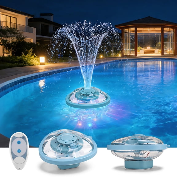 Pool Fountain with Light Show, Floating Pool Fountain with Remote, Rechargeable Above Ground Pool Water Fountains Swimming Pool Fountains