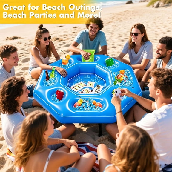 Floating Pool Game Table Inflatable Waterproof Board Game Table with Floating Drink Holder Pool Party Bar for Adults Beach Hot Tub Use 48" x 24" Durable PVC