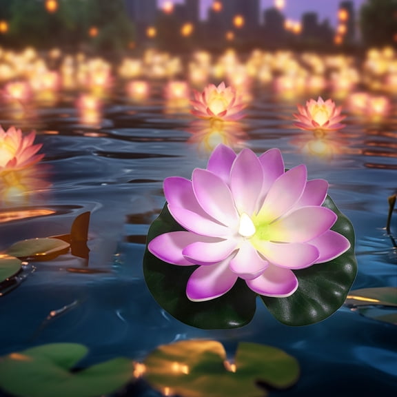 Floating Pool Lamp, Xinsrenus Water Sensing Floating Lotus Pool Lamp, LED Solar Floating Pool Light Diwali Festival Blessing River Lantern