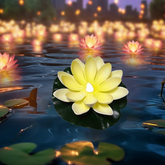 Floating Pool Lamp, Xinsrenus Water Sensing LED Floating Lotus Pool Lamp, 5.12x5.12in EVA Multicolor Solar Lotus Lantern Diwali Festival Blessing River Light