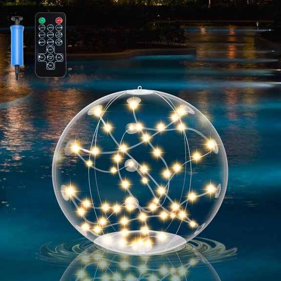 Floating Pool Light, 14.5 Inch LED Glow Orb, Remote Control, 3000K Warm White, Dimmable, Dusk-to-Dawn, IP68 Waterproof, For Pool Garden Outdoor Use, 1 Pack