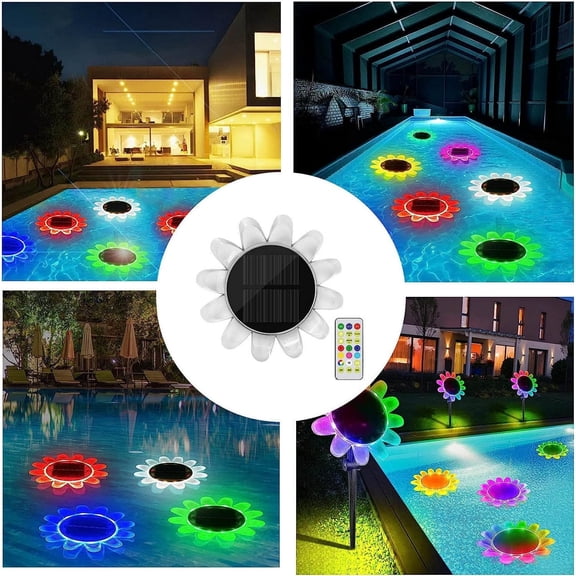 Floating Pool Light,Upgraded Solar RGB Colour Changing Sunflower Pool Floating Lights For Remote Control,IP68 Waterproof LED Hot Tub Lights for Pools,Pond Parties,Hot Tubs,Garden Outdoor