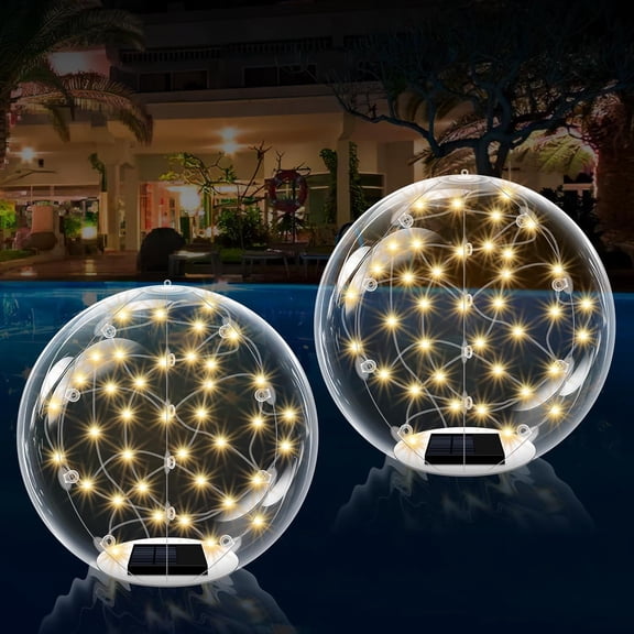 Floating Pool Lights, 14 Inch Solar Powered IP68 Waterproof Light Balls for Outdoor Swimming Pools, Backyard Ponds and Party Decor, Warm White, 2 Pack