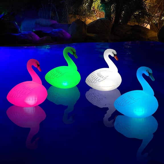 Floating Pool Lights 2PK, Waterproof Inflatable Swan Solar Pool Lights, Glow in The Dark Color Changing LED Pool Light that Float for Backyard Spa Patio Wedding Party Decor