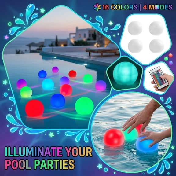 Floating Pool Lights, 3.15-Inch Rechargeable LED Balls, Color Changing Glowing Orb Sphere with Remote, 16 Color Orb Light for Indoor, Outdoor, Pool, Pond, Bathroom, Shower Decor, Gift