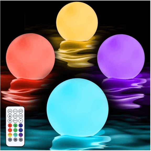 Floating Pool Lights, 3-Inch Rechargeable LED Balls, Color Changing Glowing Orb Sphere with Remote, 16 Color Orb Light for Indoor, Outdoor, Pool, Pond, Bathroom, Shower Decor, Gift (4Pcs)