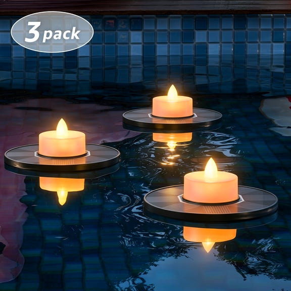 Postlucky 3 Pack Floating Pool Lights, Solar Candle Tea Lights for Spa/Bathtub/Bird Baths/Table