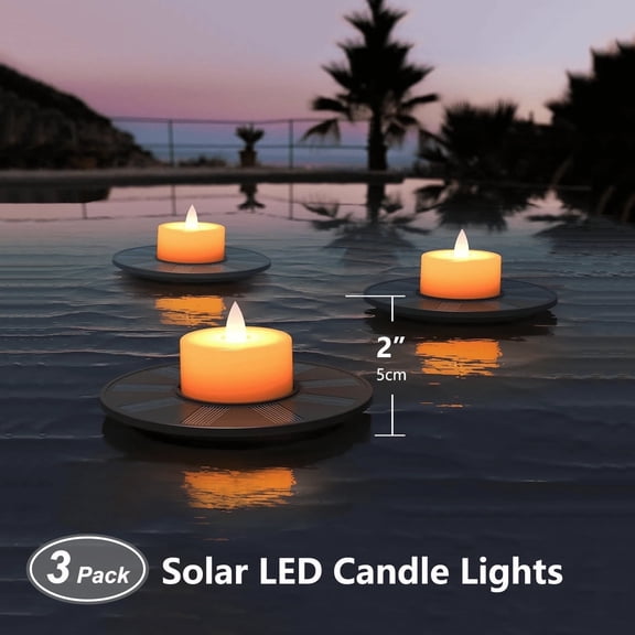 Postlucky 3-Pack 2" Solar Flameless Floating LED Candle Lights, Decor Light for Wedding Party Pool Garden