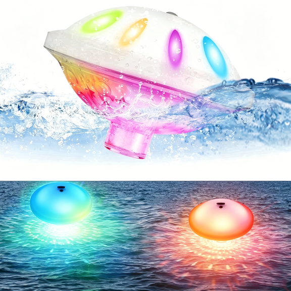 Floating Pool Lights with 6 Dynamic Lighting Effects Upgraded Pool Lights IP68 Waterproof Pool Light RGB Upper and Lower Color Changing LED Pool Light for Pools, Party(1 Pack)