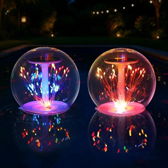 Floating Pool Lights - 7" Color-Changing Solar that Float w/Firework Effect, Waterproof Led Glow Balls, Light Up Balls for Pond Party Outdoor Decorations (1PCS)