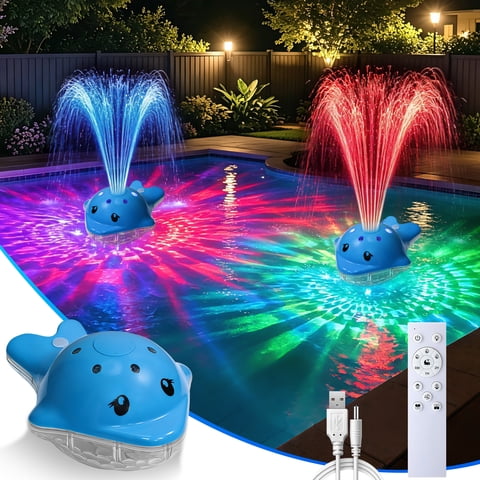 Floating Pool Lights, Dolphing Floating Pool Fountain with Lights, 12 Modes & 3 Water Spray Patterns, Swimming Pool Fountains for Inground Pool, Summer Decor for Pool Garden Patio Outdoor