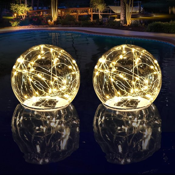Floating Pool Lights Solar , 6.5 Inch Warm White Light Up Solar Pool Lights That Float, Floating Pool Balls for Patio Party Decor(2 )