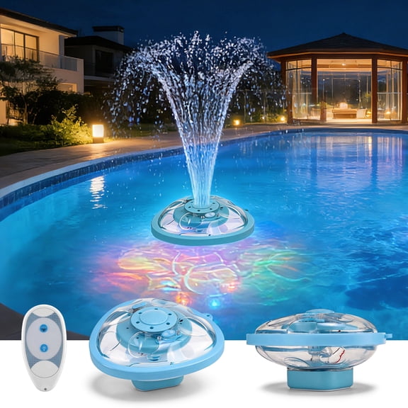 ASNIYUP Floating Pool Fountain with Remote, Rechargeable Fountain Light with 4 Spray Modes & 4 LED Light Patterns for Inground Above Ground Pool 1PCS