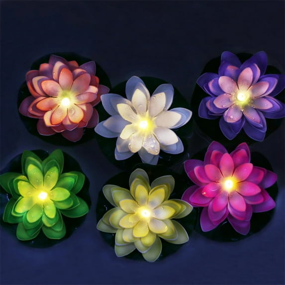 Floating Pool Lotus Lights,Lifelike Flower Candle Lamps,LED Water Sensor Lotus Lamp,Artificial Lotus Flower Decor,for Pond Pool Garden Decoration (Set of 6)