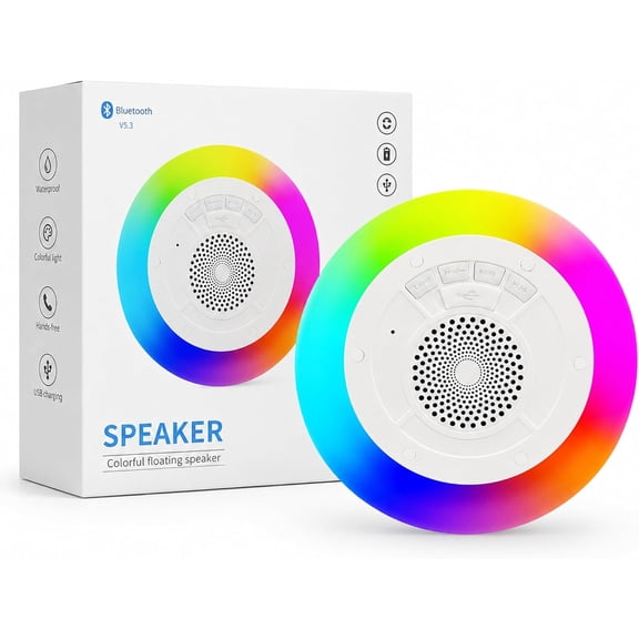 Floating Pool Speaker Bluetooth IPX7 Water Proof 5W RGB LED 1200mAh Rechargeable - Floating Water Speaker for Pool Party Beach Outdoor Music Wireless Portable
