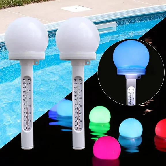 Floating Pool Thermometer,Solar Powered Pond Water Thermometer with RGB Color Changing LED Ball Light,2Pc