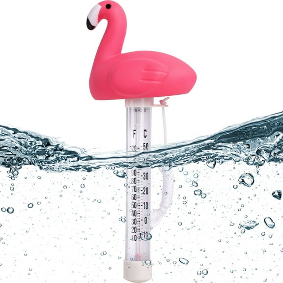 Floating Pool Thermometer - Water Temperature from -10 to 50°C - Shatter Proof Pool Temperature Reader Floater with Solid Tether for Outdoor Pool - Flamingo