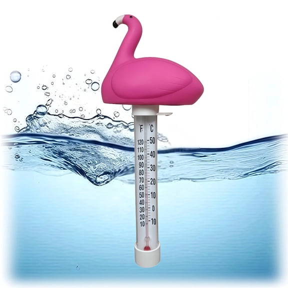 Floating Pool Thermometer with String, Large Easy Read Display, Shatter Resistant, for Swimming Pool, Hot Tub, Spa & Ice Bath (Flamingo)