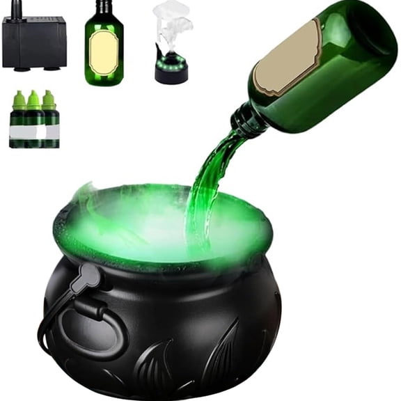 Floating Potion Cauldron Halloween Decorations,Cauldron Halloween Decor with Magic Floating Potion Bottles Fog Diffuser Spooky,Witches Cauldrons Cauldron Diffuser Halloween Black Witch Pot