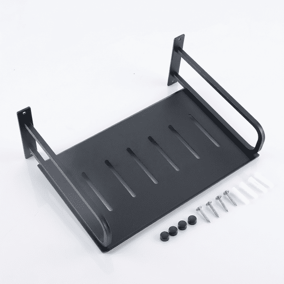 Floating Projector Shelf Metal Wall Mounted for Router Speaker DVD Cable Box Heavy Duty Black, 12.99"9.84"