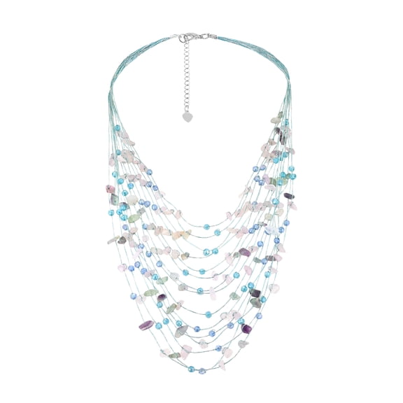 Floating Quartz and Crystals Silk Thread Multi-Layered Statement Necklace