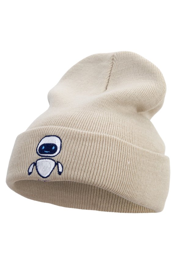 Floating Robot Embroidered 12 Inch Long Knitted Beanie - Birch OSFM