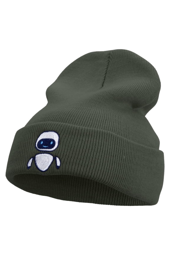 Floating Robot Embroidered 12 Inch Long Knitted Beanie - Dk Grey OSFM