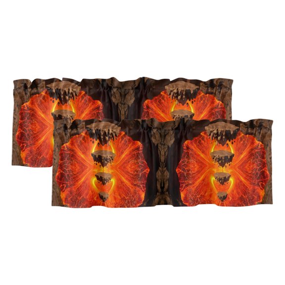 Floating Rocks 2 Panels Kitchen Valance, Abstract Natural Orange Red Lava Molten Core Curtains Valances for Small Windows Rod Pocket Window Treatments for Living Room Bedroom 42"W x 12"L