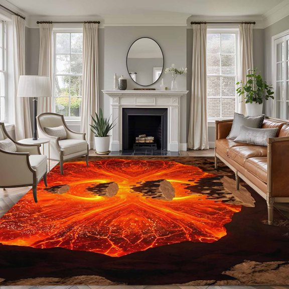 Floating Rocks Abstract Natural Orange Red Lava Molten Core , Soft Non Slip Rugs Stain Repellent Indoor Felt Carpet for Living Dining Room Bedroom Home Office