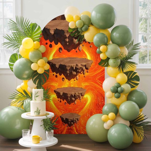 Floating Rocks Arch Backdrop Cover, 4FT, Abstract Natural Orange Red Lava Molten Core Spandex Arch Covers Double-Sided Backdrop for Wedding Birthday Party Photo Background Decoration