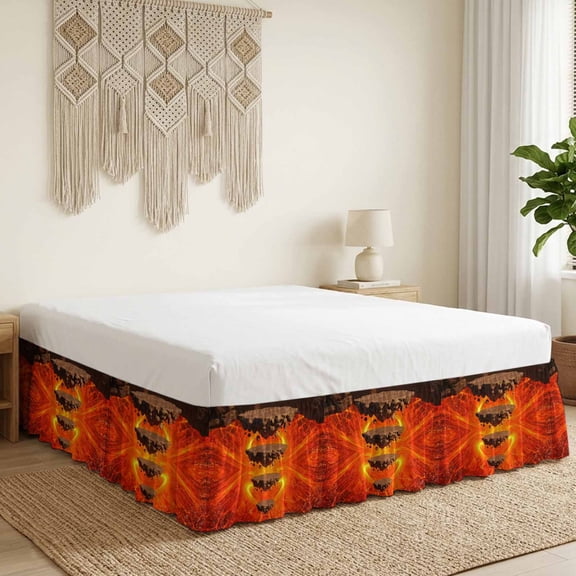 Floating Rocks Bed Skirt California King Size 18 Inch Drop, Abstract Natural Orange Red Lava Molten Core Wrap Around Dust Ruffle Bedskirt with Adjustable Elastic Belt for California King Size Beds