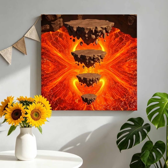 Floating Rocks Canvas Wall Art, Abstract Natural Orange Red Lava Molten Core Framed Canvas Wall Decor Picture Print Artwork Decorations for Living Room Office Ready to Hang 10" x 10"