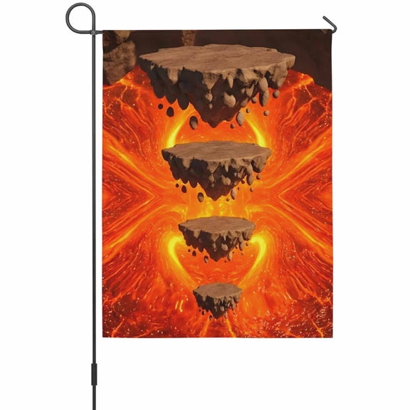 Floating Rocks Garden Flags For Outdoor, Abstract Natural Orange Red Lava Molten Core Small Double Side Yard Flags Weather Proof Garden Decor for Lawn Outside Holiday 12 x 18 Inches