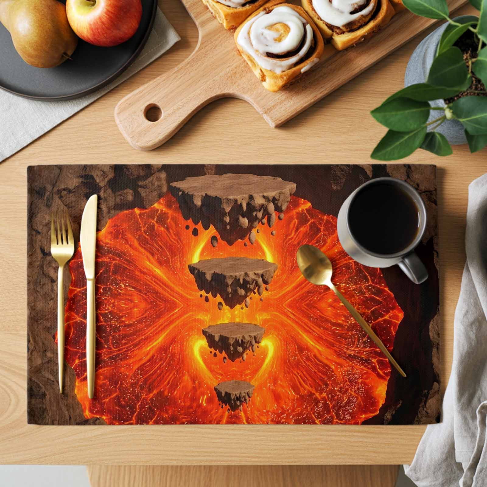 Floating Rocks Placemats Set of 8, Abstract Natural Orange Red Lava ...