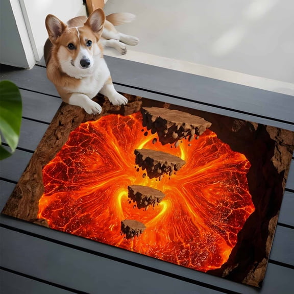 Floating Rocks Small Area Rugs 2x3 Abstract Natural Orange Red Lava Molten Core Entryway Rugs Washable Door Mat, Low-Profile Area Rugs Non Slip Floor Carpet for Living Room Bedroom Home Office
